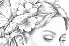 Flowers Girl coloring page for adults. Adult coloring page Product Image 2