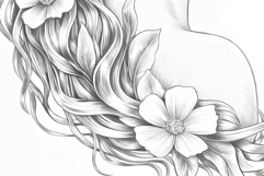 Flowers Girl coloring page for adults. Adult coloring page Product Image 4