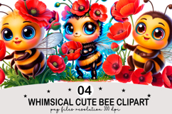 Cute Bee Clipart Red Poppy Flower Bumblebees Cute Bee png Product Image 1