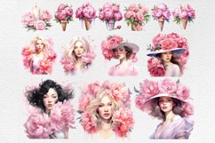 Watercolor Pink Peony Bundle Clipart, Watercolor flowers Product Image 4