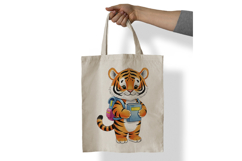 Cute Tiger Cub with Backpack and Book Watercolor PNG Product Image 5