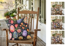 Cute Easter Pillow Template, Cartoon Easter Eggs Pillow Product Image 2