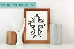 Cross SVG, Cross with leaves SVG, Faith SVG Product Image 2