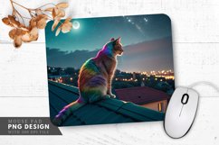 Moonlit Rooftop Rainbow Cat Mouse Pad PNG Design Product Image 1