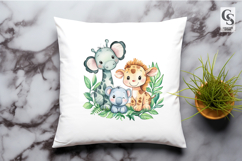 Cute Jungle Animals Watercolor Clipart Sublimation PNG Product Image 2