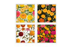 Marigold &amp; Zinnia Flower Digital Paper | Flower Pattern Product Image 2