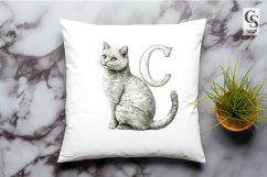 C Cat Alphabet Letter Watercolor Clipart Sublimation PNG Product Image 3