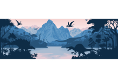 Vector prehistoric lake in jungle background with dinosaurs Product Image 1