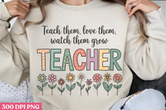Teacher Watch Them Grow PNG, Retro Teacher Sublimation PNG Product Image 1