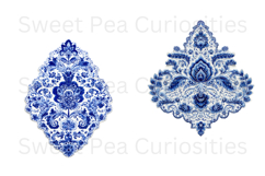 Blue Toile, Ephemera, PNG, Clipart, Junk Journal, flowers Product Image 2