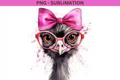 Funny Ostrich PNG with Pink Bow & Glasses Product Image 1