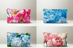 Blue Hydrangea Cosmetic Bag, Flowers Cosmetic Bag Print Product Image 2