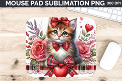 Watercolor Cat Mouse Pad Sublimation - Valentines PNG Design Product Image 1