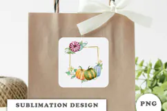 Watercolor Autumn Pumpkins Gold Frame png Product Image 2
