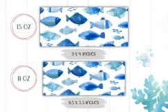 Watercolor Fish Mug Wrap, Ocean Mug Design, Blue Fish PNG Product Image 2