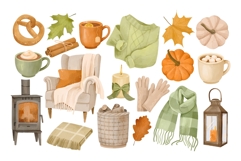 Watercolor Cozy Autumn Clipart Product Image 2