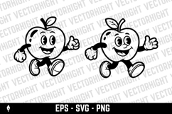 A black and white cartoon mascot of a cheerful apple Product Image 2