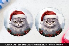 Christmas Cat Car Coaster PNG, Funny Cat Car Coaster Product Image 1
