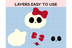 Cute Kawaii Skull with Bow SVG | Girly Halloween Skull Product Image 2