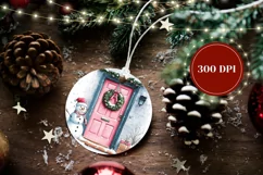 Watercolor Christmas Pink Door Ornament, Winter Ornament Product Image 2