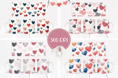 Cartoon Hearts Mug Designs, Watercolor Hearts Mug Template Product Image 2