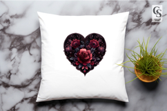 Dark Red Floral Heart Illustration Clipart Sublimation PNG Product Image 3