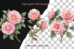 15 Bundle Watercolor Camelia Flower Pink Botanical Japanese Product Image 2