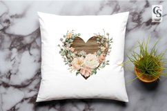 Watercolor Floral Wooden Heart Frame Clipart Sublimation PNG Product Image 2