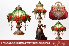 Vintage Christmas Watercolor Clipart Sublimation Product Image 1