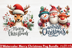 2 Watercolor Merry Christmas PNG | Festive Holiday Product Image 1