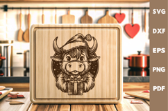 Highland Cow laser SVG PNG| Christmas Cutting Board Design Product Image 1