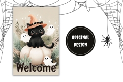 Cute Halloween Cat Garden Flag, Welcome Garden Flag Print Product Image 2