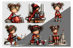 Girl With Book, Reading Clipart, Whimsical Product Image 2