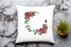 Hand Drawn Red Rose Floral Wreath Clipart Sublimation PNG Product Image 3