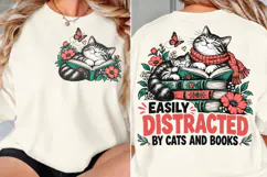 Cat Book Lover Front Back Shirt PNG, Reading Cats Front Back Product Image 2