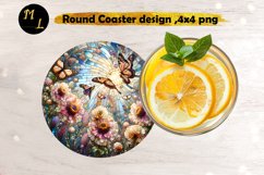 Flowers stained glass round coaster,Butterflies coaster png Product Image 1
