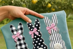 Checkered Patchwork Easter Bunny Png, Coquette Easter Bunny Product Image 5