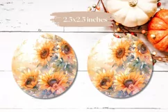 Watercolor Sunflowers Sublimation, Flowers Car Coaster PNG Product Image 2