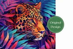 Leopard Tumbler Wrap, Neon Tropical Leaves Tumbler Template Product Image 2