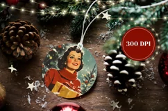 Vintage Christmas Round Ornament, Retro Woman Ornament Product Image 2