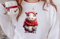 Cute Christmas Hippo Sublimation Clipart, Christmas Clipart Product Image 2