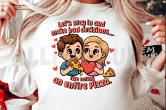 Couple Cuddle With Pizza Valentine Stay In Cute Cartoon Product Image 2