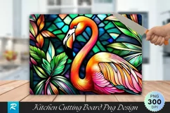 Stained Glass Flamingo Bird Cutting Board PNG Design Product Image 1