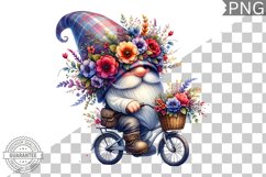 Floral Crown Gnome Rides A Bike Sublimation Clipart Design Product Image 1