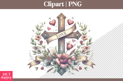 Christian clipart Heart Cross Floral Sublimation PNG Product Image 1