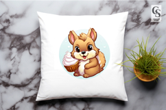 Cute Squirrel Eating Cupcake Clipart Sublimation PNG Product Image 2