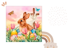 Cute Easter Bunny Pillow Case, Watercolor Tulips Pillow Product Image 2