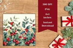 Cozy Christmas Square Coasters, Christmas Berry Coasters Product Image 2