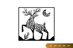 Deer and Crescent Moon Made of The Twigs Lasercut Design SVG Product Image 2