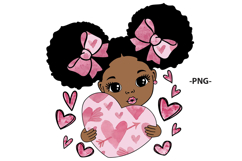 Valentine Girl PNG Pink Watercolor Heart Afro Puff Product Image 2